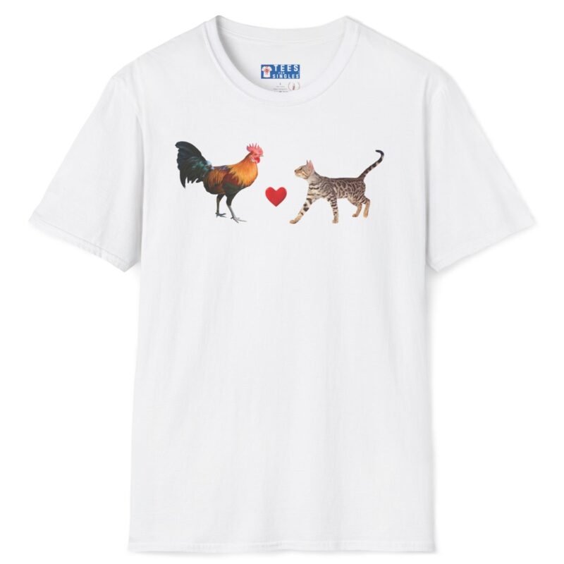 Rooster Loves Pussy Cat Tee 😂🐓❤️🐱 Conversation Starter T-shirt White by Tees For Singles