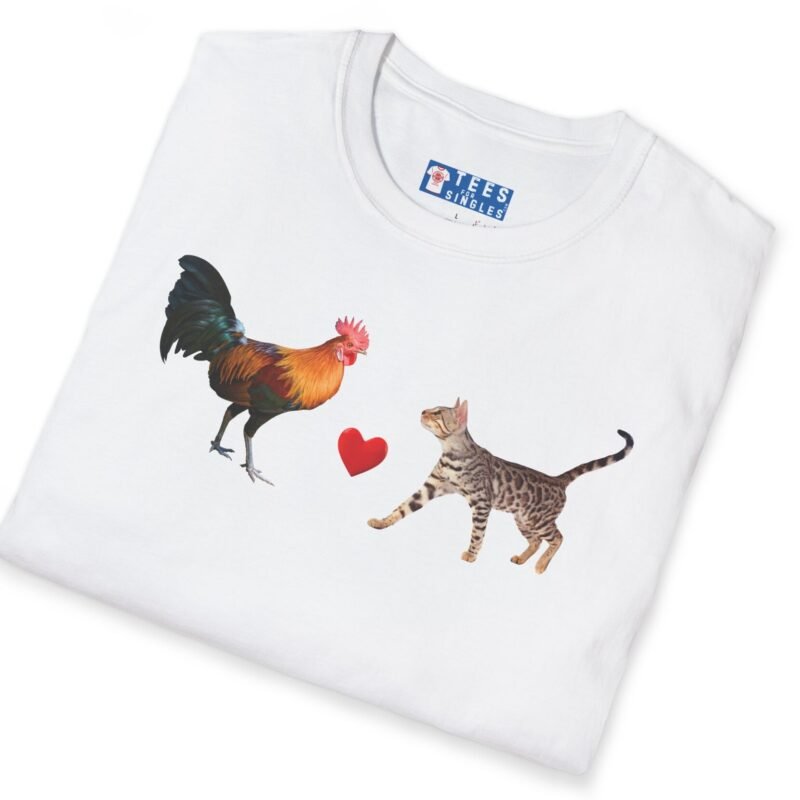 Rooster Loves Pussy Cat Tee 😂🐓❤️🐱 Conversation Starter T-shirt by Tees For Singles