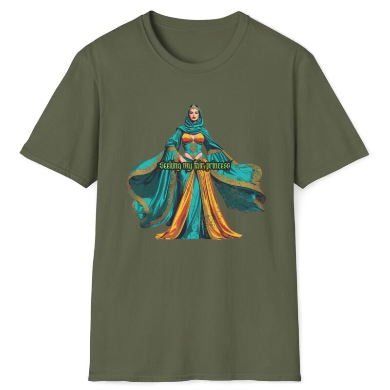 Seeking My Fair Princess Romantic Goth Graphic Tee 🖤👑 Military Green by Tees For Singles