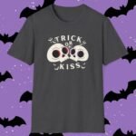 4312460644288593675_2048_custom.jpeg Trick or Kiss Tee - Flirty Gothic Skull T-shirt for Halloween And Everyday Vibes Dark Heather by Tees For Singles - Reaction Fashion