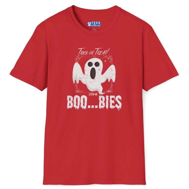 Trick Or Treat Show Me BOO.BIES! Premium Tee. Funny Halloween Ghost T-shirt Red by Tees For Singles - Reaction Fashion