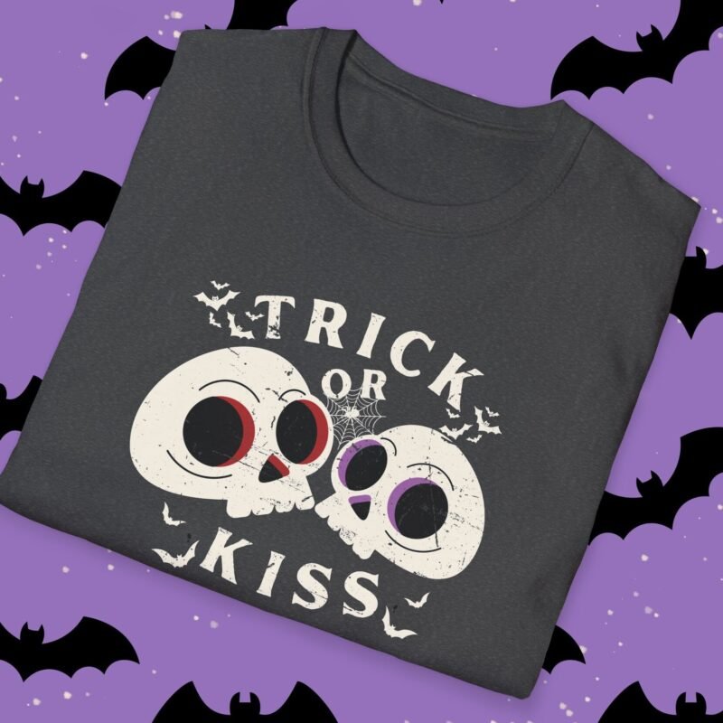 Trick or Kiss Tee - Flirty Gothic Skull T-shirt for Halloween And Everyday Vibes by Tees For Singles - Reaction Fashion