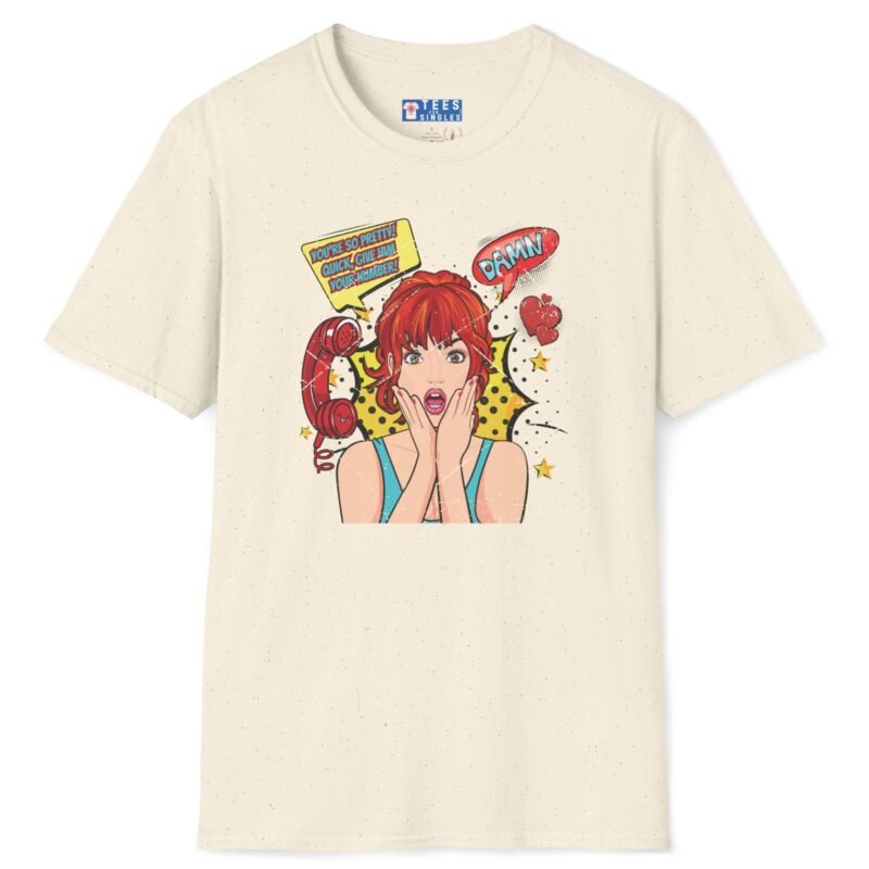 Quick, Give Him Your Number! Pop Art Tee 💥☎️ Wing Woman T-shirt Natural by Tees For Singles