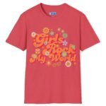 Girls Rock My World 🌸 Retro Flower Power Flirty Tee Heather Red by Tees For Singles