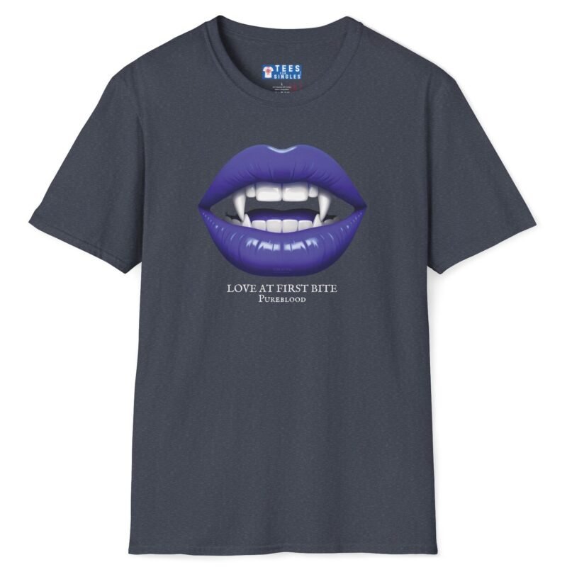 Love At First Bite Pureblood Vampire Lips Statement Tee🧛‍♀️🩸- For Those In The Know Heather Navy by Tees For Singles