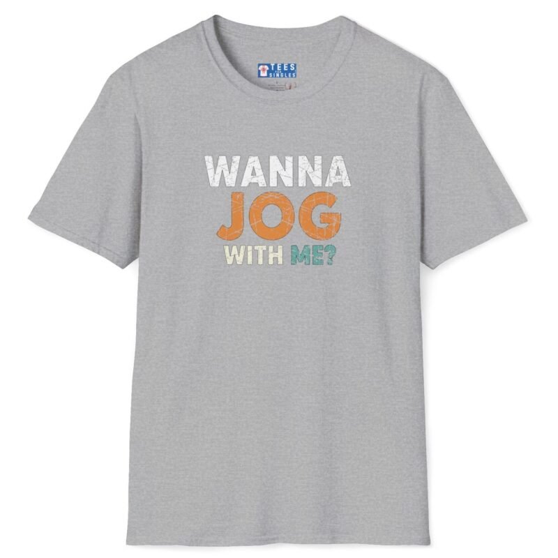 Wanna Jog With Me? Premium Tee 🏃‍♂️😉 Text Vintage Style Tee Invite To Jog Date Sport Grey by Tees For Singles