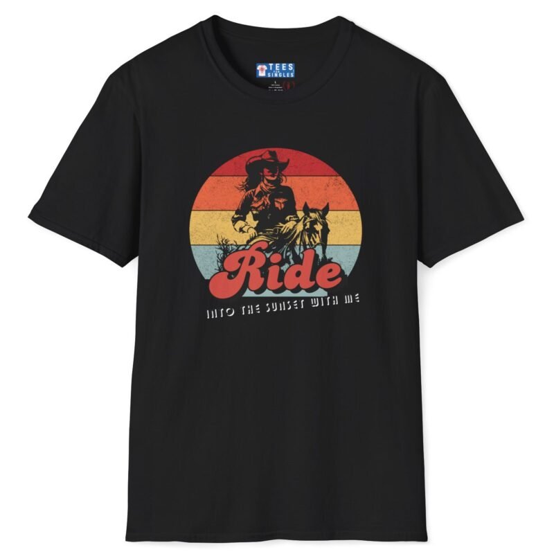 Ride Into the Sunset With Me! Premium Tee – Flirty Invite Cowboy Charm 🤠🌅 Black by Tees For Singles