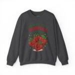 “Show Me Your Dimples of Venus” Cute Strawberry Graphic Soft Sweatshirt Dark Heather by Tees For Singles