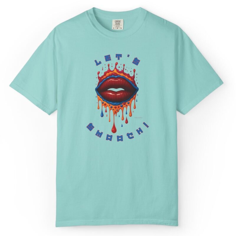 Let's Smooch Trippy Drippy Lips Tee 💋 T-Shirt 🗣️ Garment-Dyed T-shirt by Tees For Singles - Reaction Fashion
