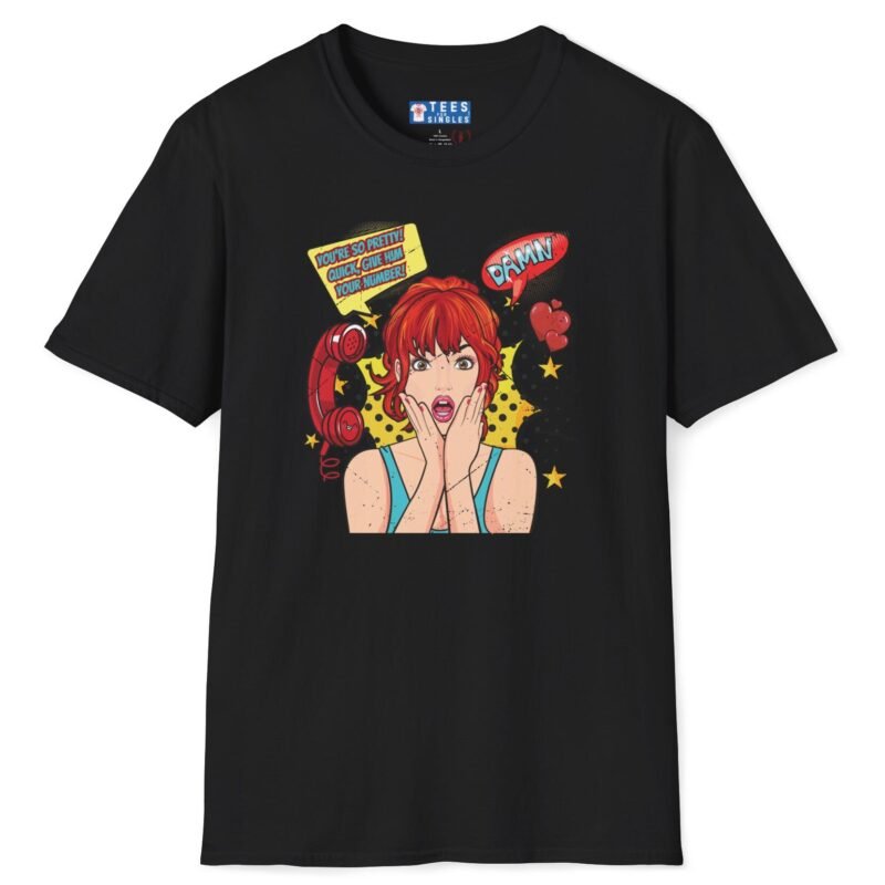 Quick, Give Him Your Number! Pop Art Tee 💥☎️ Wing Woman T-shirt Black by Tees For Singles