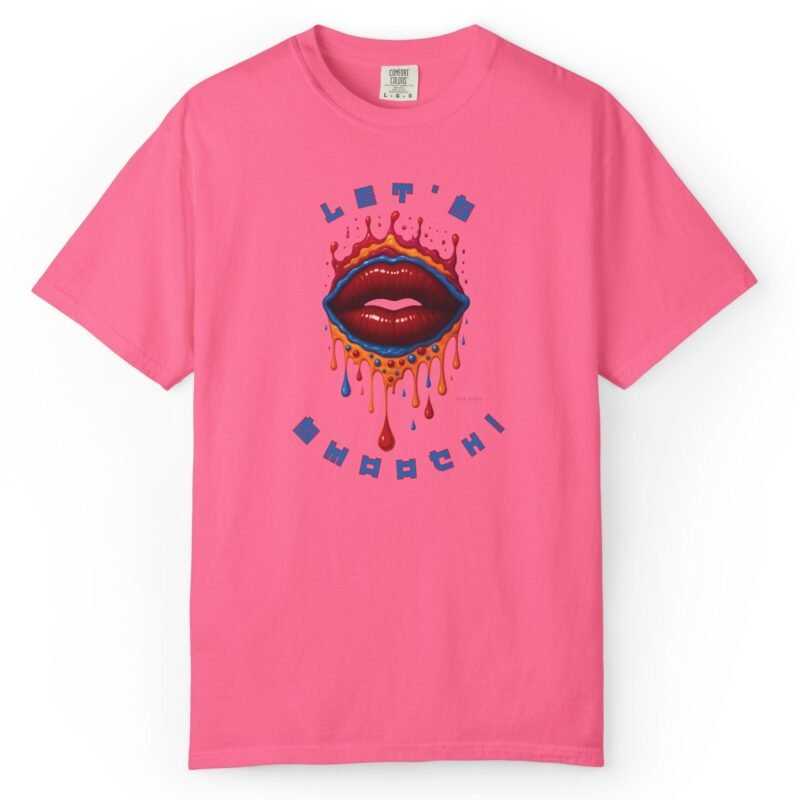 Let's Smooch Trippy Drippy Lips Tee 💋 T-Shirt 🗣️ Garment-Dyed T-shirt by Tees For Singles - Reaction Fashion