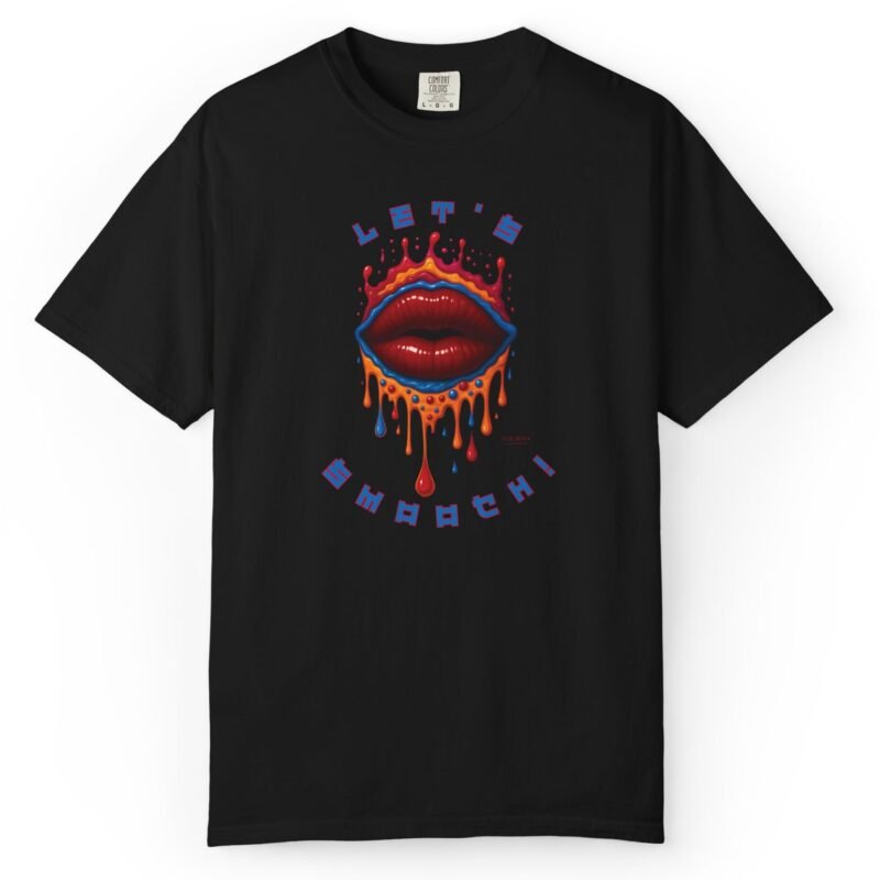 Let's Smooch Trippy Drippy Lips Tee 💋 T-Shirt 🗣️ Garment-Dyed T-shirt by Tees For Singles - Reaction Fashion