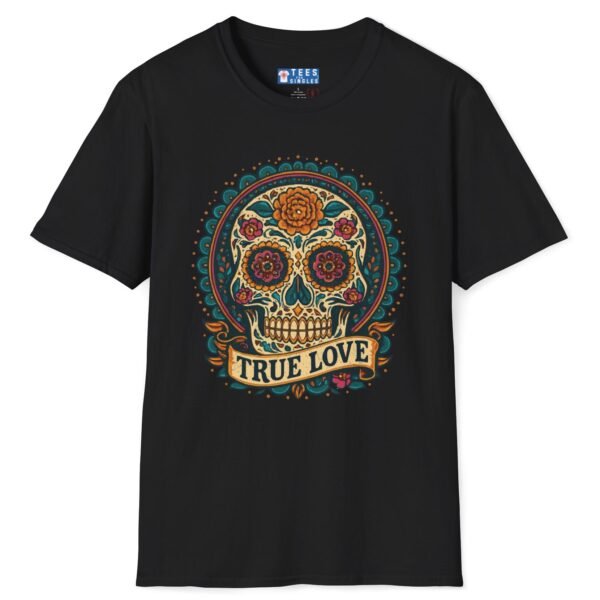 True Love Tee – Día De Los Muertos Inspired Skull Art 💀🌹 Black by Tees For Singles