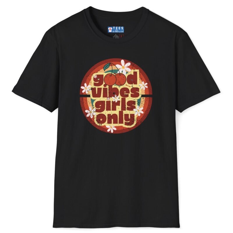 Good Vibes Girls Only 🍒 Retro Flirty Tee Black by Tees For Singles