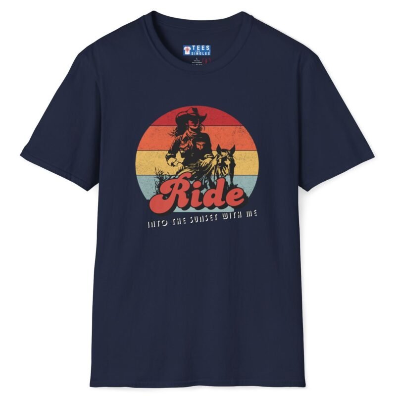 Ride Into the Sunset With Me! Premium Tee – Flirty Invite Cowboy Charm 🤠🌅 Navy by Tees For Singles