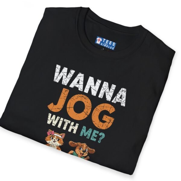Wanna Jog With Me? Cute Dog Cat Graphics Vintage Style Tee 🐶🐱🏃‍♂️ by Tees For Singles