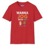 Wanna Jog With Me? Cute Dog Cat Graphics Vintage Style Tee 🐶🐱🏃‍♂️ Red by Tees For Singles