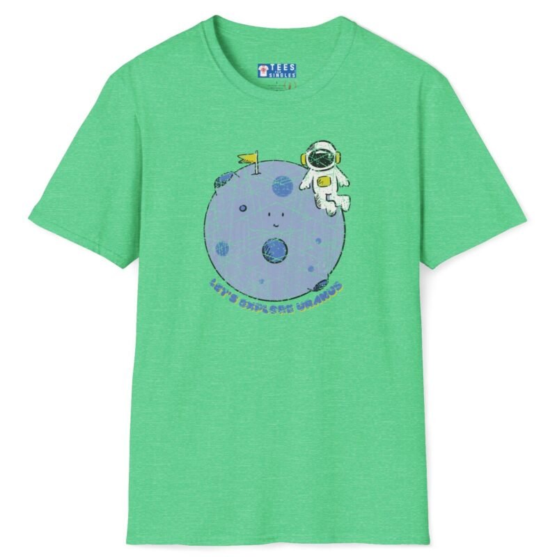 LET’S EXPLORE URANUS 🚀😁😹 Funny Tee – Vintage Distressed Look Heather Irish Green by Tees For Singles