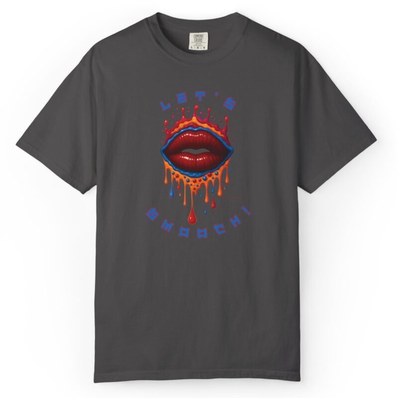 Let's Smooch Trippy Drippy Lips Tee 💋 T-Shirt 🗣️ Garment-Dyed T-shirt by Tees For Singles - Reaction Fashion