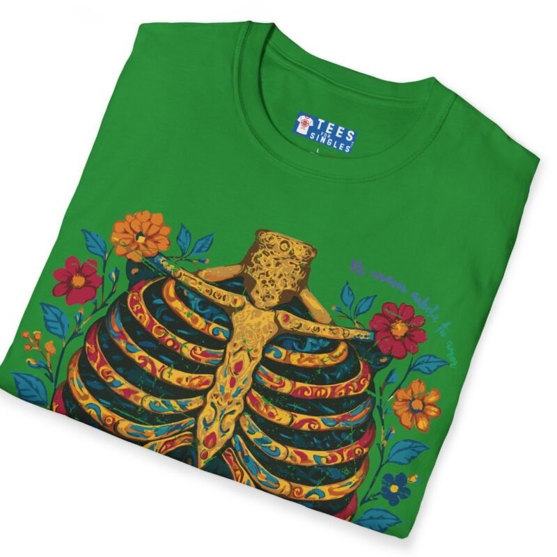 Mi Corazón Anhela Tu Amor Romantic Skeleton Ribcage Día de Muertos Design Tee -🌹💀 by Tees For Singles