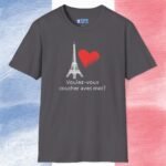 Voulez-Vous Coucher Avec Moi? Tee 🇫🇷❤️ Flirty Eifel Tower T-shirt Charcoal by Tees For Singles