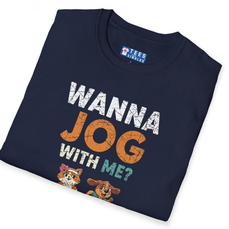 Wanna Jog With Me? Cute Dog Cat Graphics Vintage Style Tee 🐶🐱🏃‍♂️ by Tees For Singles