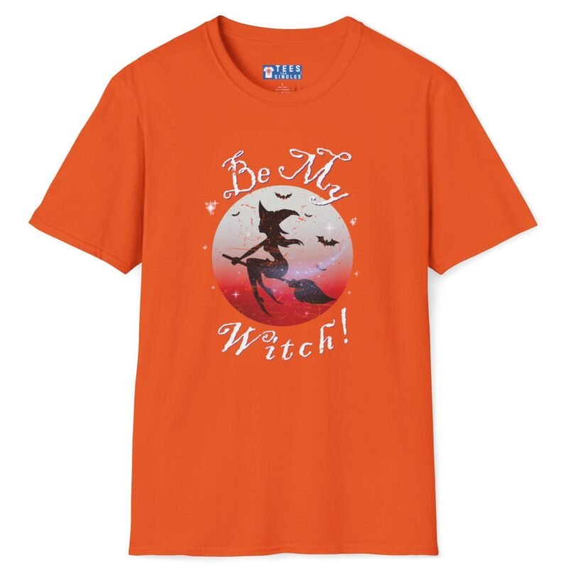 Be My Witch! 2 Premium Tee – Sexy Silhouette Halloween Shirt with Flirty Moon Art 🌕🖤 Orange by Tees For Singles