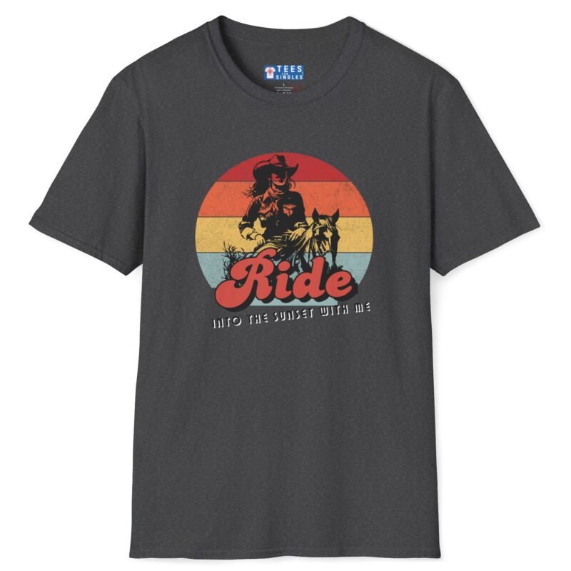 Ride Into the Sunset With Me! Premium Tee – Flirty Invite Cowboy Charm 🤠🌅 Dark Heather by Tees For Singles