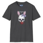 Kissing Mood Skull-Bunny Graphic Tee 💋 🫦💀🐰🐇- Distressed Look Dark Heather by Tees For Singles