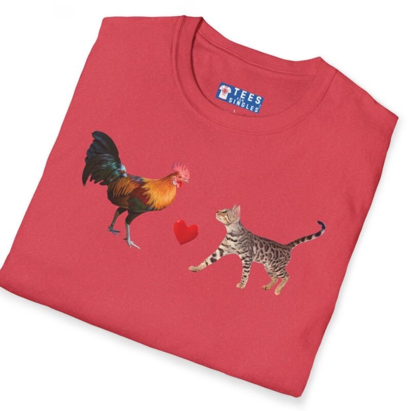 Rooster Loves Pussy Cat Tee 😂🐓❤️🐱 Conversation Starter T-shirt by Tees For Singles