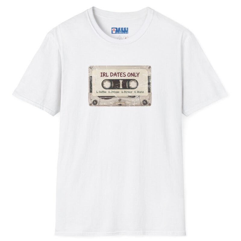 IRL DATES ONLY Cassette Tee Retro Look 📼 ☕ 1 Coffee 2 Drinks 3 Dinner 4 Music White by Tees For Singles - Reaction Fashion