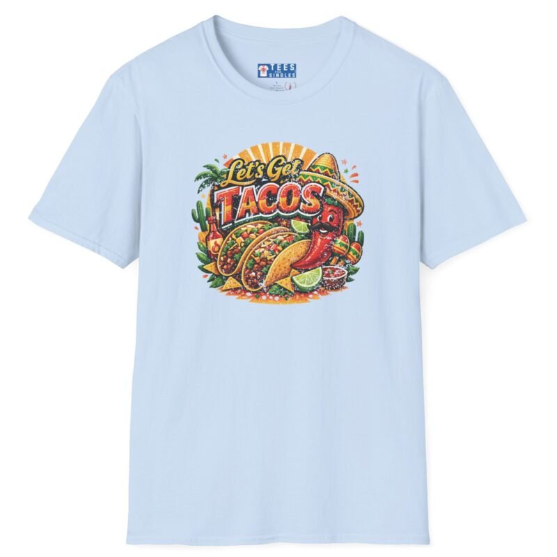 Let's Get Tacos 🌮🔥 Retro Mexican Food Taco Tee Light Blue by Tees For Singles - Reaction Fashion