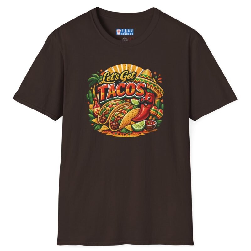 Let's Get Tacos 🌮🔥 Retro Mexican Food Taco Tee Dark Chocolate by Tees For Singles - Reaction Fashion