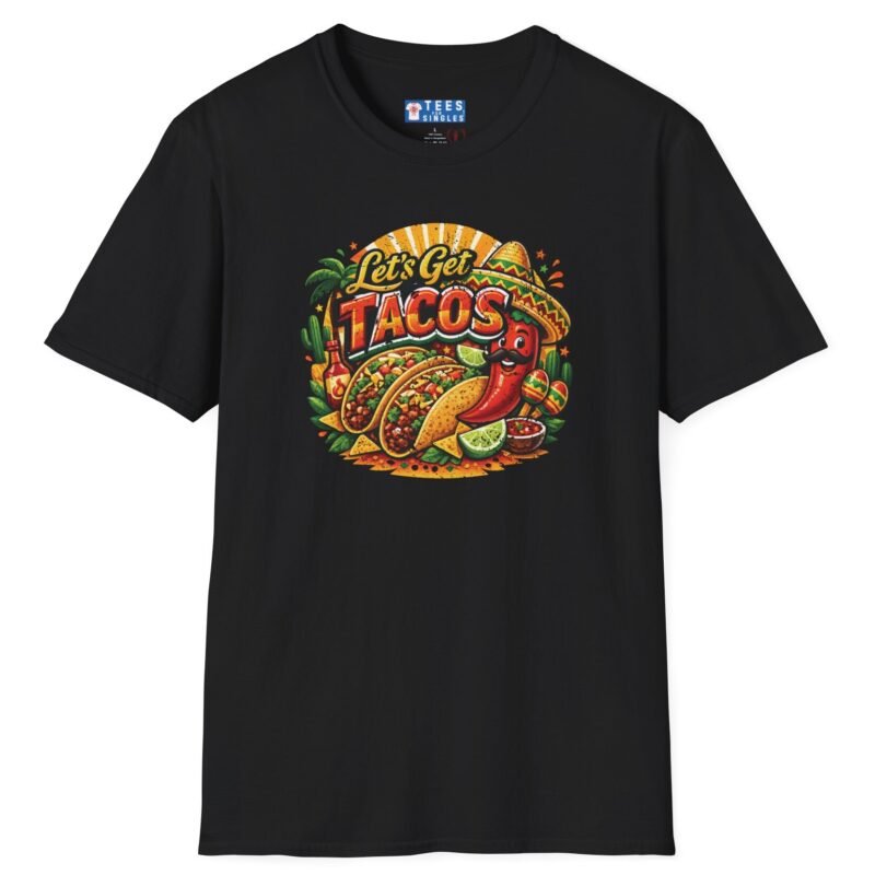 Let's Get Tacos 🌮🔥 Retro Mexican Food Taco Tee Black by Tees For Singles - Reaction Fashion
