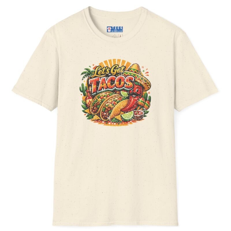 Let's Get Tacos 🌮🔥 Retro Mexican Food Taco Tee Natural by Tees For Singles - Reaction Fashion
