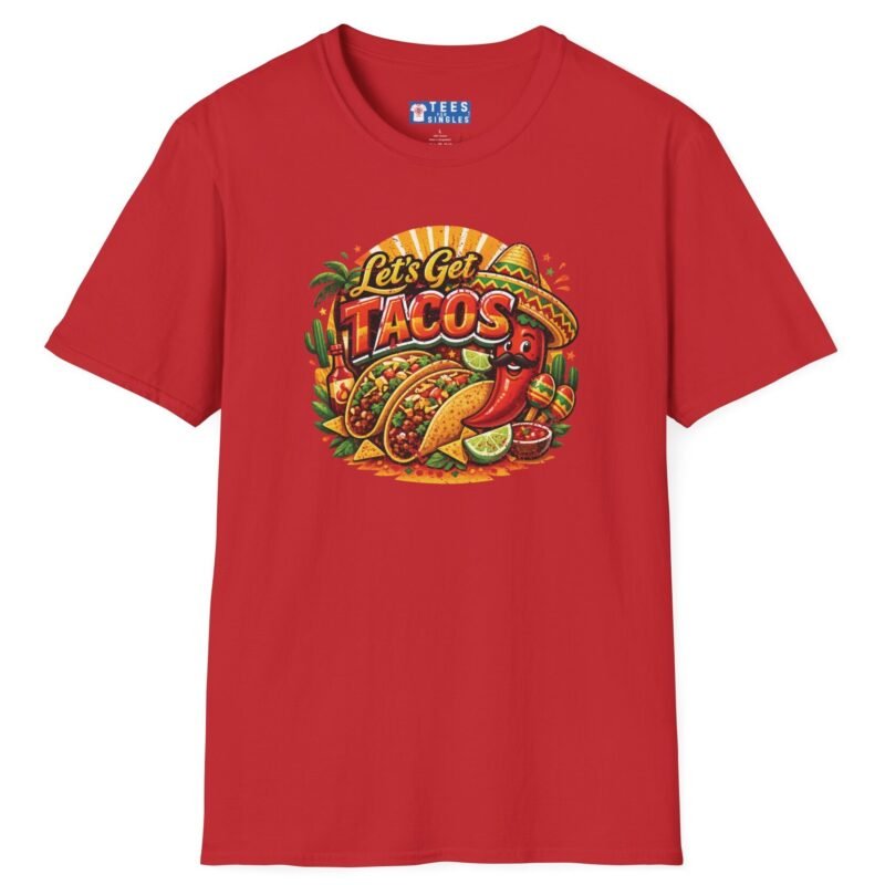 Let's Get Tacos 🌮🔥 Retro Mexican Food Taco Tee Red by Tees For Singles - Reaction Fashion