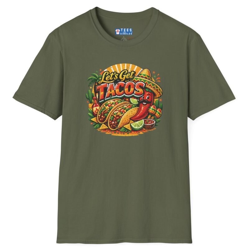 Let's Get Tacos 🌮🔥 Retro Mexican Food Taco Tee Military Green by Tees For Singles - Reaction Fashion