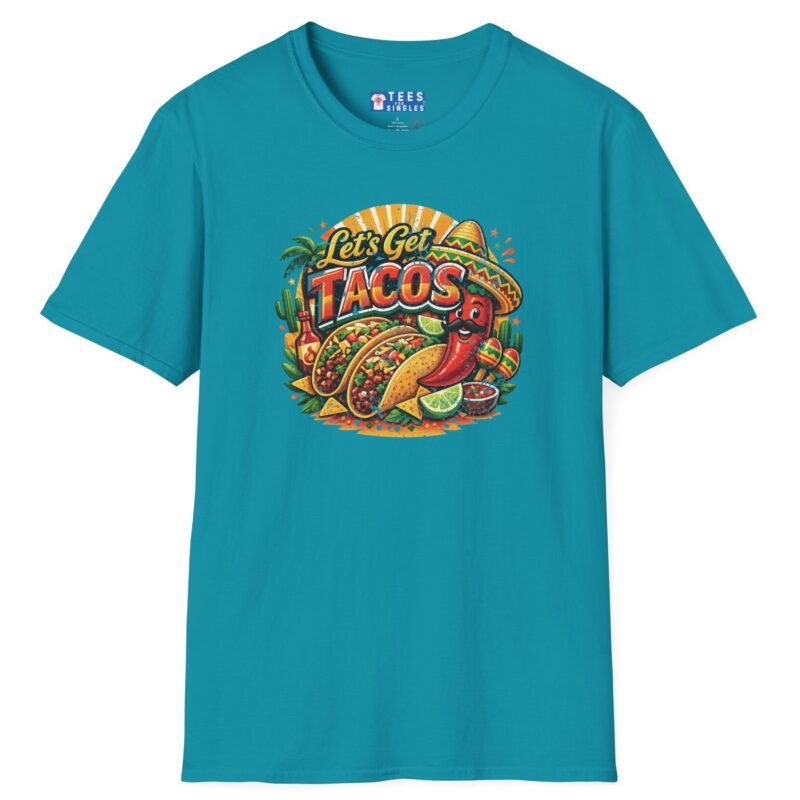Let's Get Tacos 🌮🔥 Retro Mexican Food Taco Tee Tropical Blue by Tees For Singles - Reaction Fashion