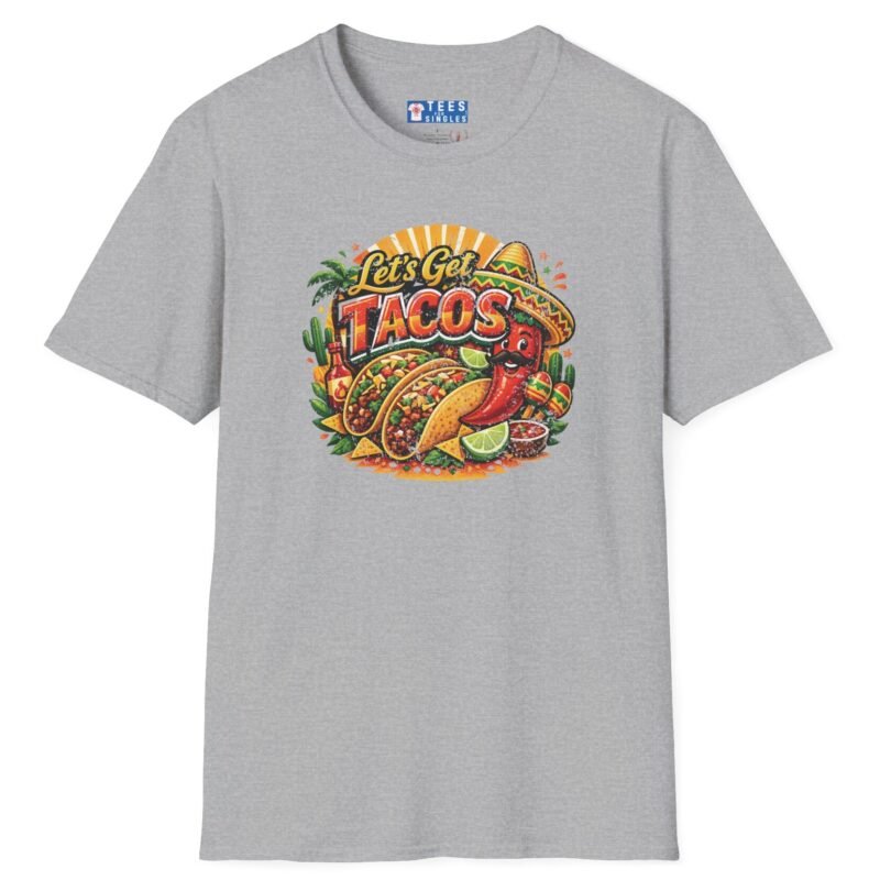 Let's Get Tacos 🌮🔥 Retro Mexican Food Taco Tee Sport Grey by Tees For Singles - Reaction Fashion