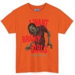 19656031054679901_2048.jpeg "I Want Brainy Girls Graphic T-Shirt" - “Big Brain Cravings Never Die” Retro Zombie Graphic Tee Orange by Tees For Singles - Reaction Fashion