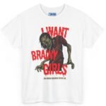 4638170730821245133_2048.jpeg "I Want Brainy Girls Graphic T-Shirt" - “Big Brain Cravings Never Die” Retro Zombie Graphic Tee White by Tees For Singles - Reaction Fashion