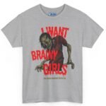 6659208657976831902_2048.jpeg "I Want Brainy Girls Graphic T-Shirt" - “Big Brain Cravings Never Die” Retro Zombie Graphic Tee Sport Grey by Tees For Singles - Reaction Fashion