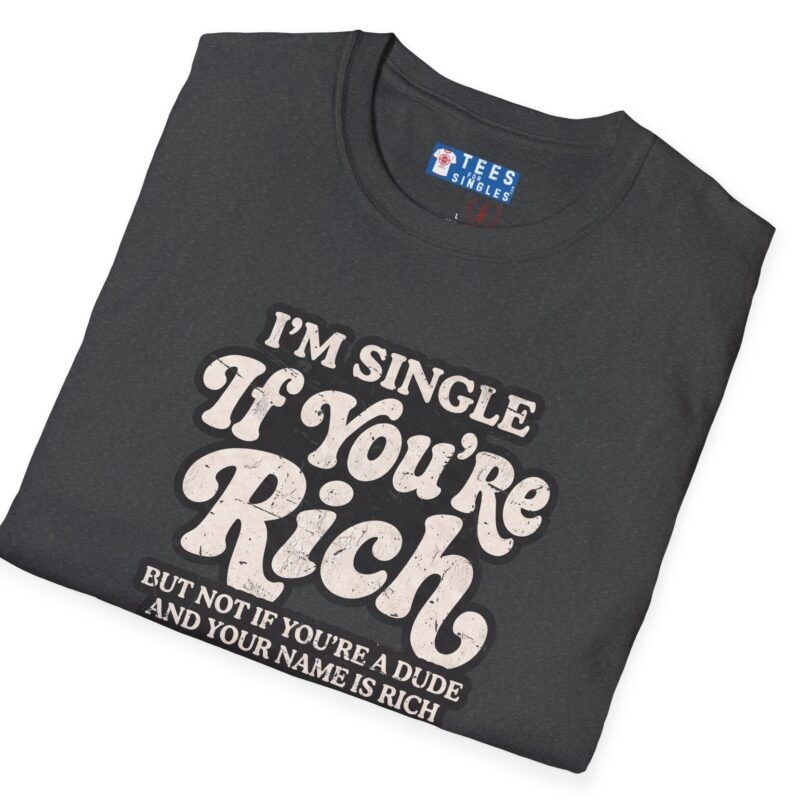 “I’m Single If You’re Rich” Funny Dating Humor T-Shirt Dark Heather by Tees For Singles - Reaction Fashion